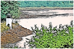 Whitlocks Mill Light on Riverbank in Maine -Digital Painting